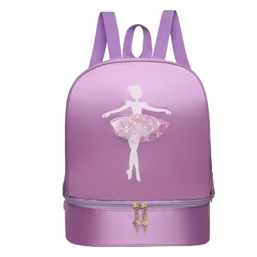 CHICTRY Kinder Balletttasche Ballett Rucksack Sportliche Umhängetasche Tanztasche Sporttasche für Mädchen Sport Fitness Gymnastik A Violett Einheitsgröße von CHICTRY