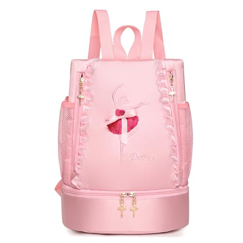 CHICTRY Kinder Balletttasche Ballett Rucksack Sportliche Umhängetasche Tanztasche Sporttasche für Mädchen Sport Fitness Gymnastik Rosa J Einheitsgröße von CHICTRY