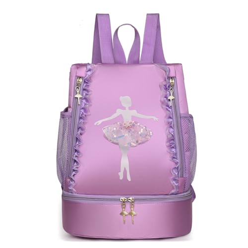 CHICTRY Kinder Balletttasche Ballett Rucksack Sportliche Umhängetasche Tanztasche Sporttasche für Mädchen Sport Fitness Gymnastik Violett I Einheitsgröße von CHICTRY