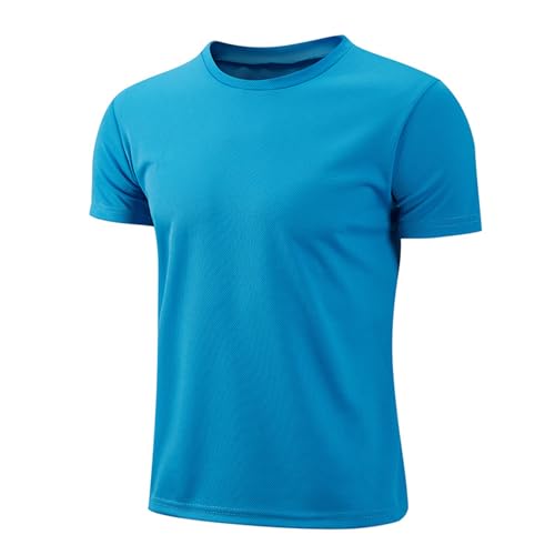 CHICTRY Kinder Junge Kurzarm Shirt T-Shirt Sommer Rundhals Oberteil Patchwork Sportshirt Atmungsaktiv Sport Gym Schnelltrockend Funktionsshirt Slim Fit Blau H 152-158 von CHICTRY