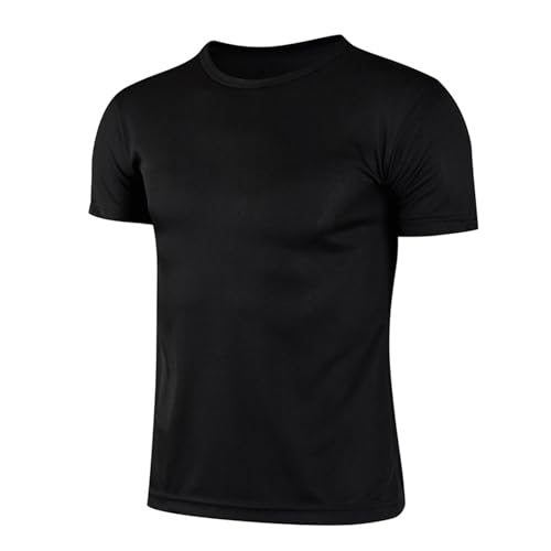 CHICTRY Kinder Junge Kurzarm Shirt T-Shirt Sommer Rundhals Oberteil Stretch Sportshirt Atmungsaktiv Sport Gym Schnelltrockend Funktionsshirt Slim Fit Schwarz 152-158 von CHICTRY