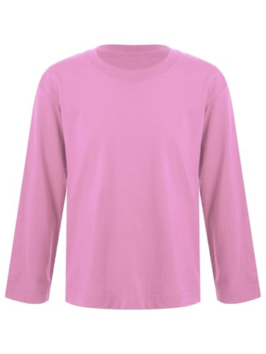 CHICTRY Kinder Junge Mädchen Langarm Shirt Rundhals Sport Oberteile Rundhals Unterhemd Basic Slim Fit T-Shirt Fitness Sportswear Rosa 146-152 von CHICTRY