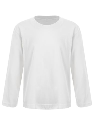 CHICTRY Kinder Junge Mädchen Langarm Shirt Rundhals Sport Oberteile Rundhals Unterhemd Basic Slim Fit T-Shirt Fitness Sportswear Weiß 110-116 von CHICTRY