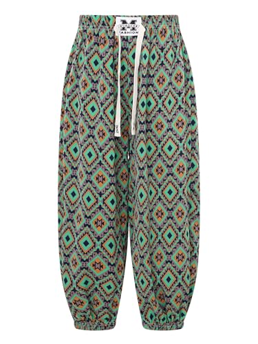 CHICTRY Kinder Junge Mädchen Sommerhose Lang Hippie Boho Hose Motiv Pumphose Haremshose Kinder Harem Pants Mit Kordelzug Gr.110-170 Typ C 170 von CHICTRY
