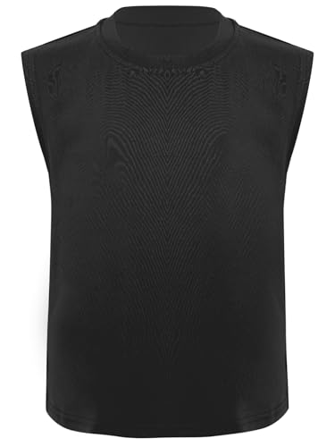 CHICTRY Kinder Junge Sport Shirt Sommer Ärmellos Oberteil Rundhals Basic Unterhemd Einfarbig Tank Top Casual Sportswear Schwarz 158-164 von CHICTRY