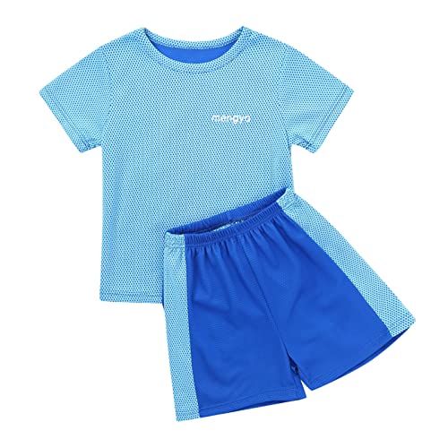 CHICTRY Kinder Jungen Mädchen Trainingsanzug Baby Jogginganzug Kurz Sport Set Freizeit Kleidung Shirt Jacke mit Sportshorts Hose Gr. 68-116 Z Blau H 140-146 von CHICTRY