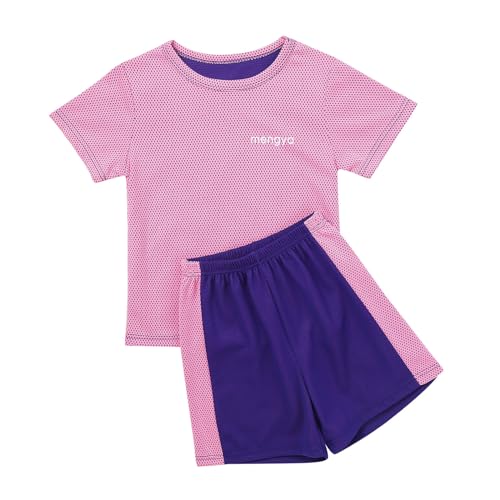 CHICTRY Kinder Jungen Mädchen Trainingsanzug Baby Jogginganzug Kurz Sport Set Freizeit Kleidung Shirt Jacke mit Sportshorts Hose Gr. 68-116 Z Violett H 122-128 von CHICTRY