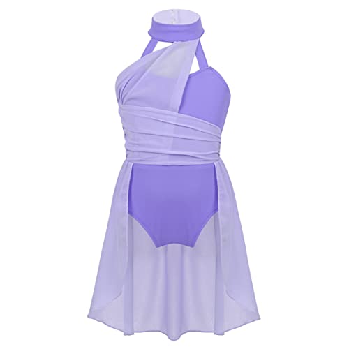 CHICTRY Kinder Mädchen Ballettkleid Ärmellos Ballettanzug Ballett Body Mit Rock Tanzkleid Latein Standard Trikot Leotard Wettkampf Performance Bekleidung Lavender A 134-140 von CHICTRY