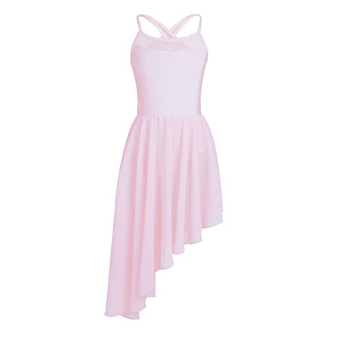 CHICTRY Kinder Mädchen Ballettkleid Ärmellos Tanzkleid Latein Tango Salsa Tanzkostüm Cut Out Ballettbody Trikot Mit Asymmetrisch Tutu Rock Gr.116-164 Rosa Einteilig 146-152 von CHICTRY