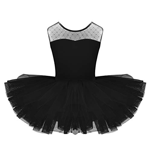 CHICTRY Kinder Mädchen Ballettkleid Ballettanzug Turnanzug Ballett Trikot Leotard Tanz Kostüm Kleider mit Tütü Röckchen 104-152 Schwarz 116/6 Jahre von CHICTRY