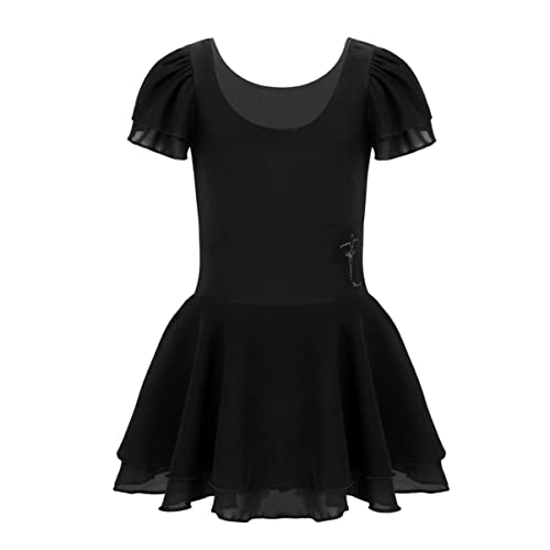 CHICTRY Kinder Mädchen Ballettkleid Kurzarm Tanzkleid Tutu Einfarbig Ballett Trikot Eislauf Body Mit Ballettrock Wickelrock Tanzkostüm Gr. 92-164 Schwarz 2-3 Jahre von CHICTRY