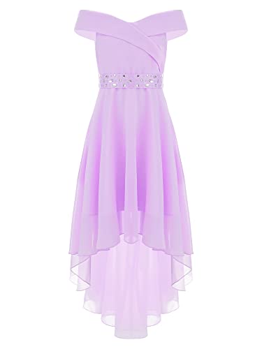 CHICTRY Kinder Mädchen Blumen Spitzen Kleid Schulterfrei Chiffon Tüll Partykleid Lang Süß Ärmellos Prinzessin Kleid Party Geburtstag Gr. 110-176 Lavendel E 158-164 von CHICTRY