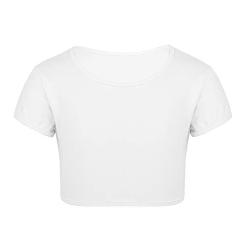 CHICTRY Kinder Mädchen Crop Top Bauchfrei Kurzarm T-Shirt Oberteile Sport Unterhemd Ballett Shirt Jazz Tanzkostüm Yoga Gym Gr.110-164 Elfenbein 152 von CHICTRY