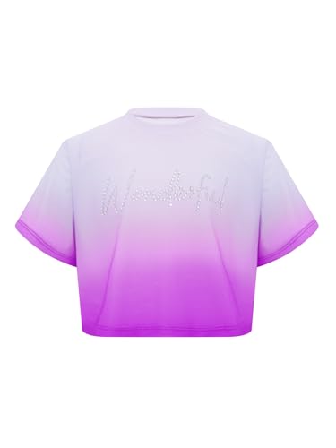 CHICTRY Kinder Mädchen Crop Top Sommer Bauchfrei Oberteil Kurzarm Unterhemd Strass Glitzer Ballett Gymnastik Tanz T-Shirt Dancewear Violett 146-152 von CHICTRY