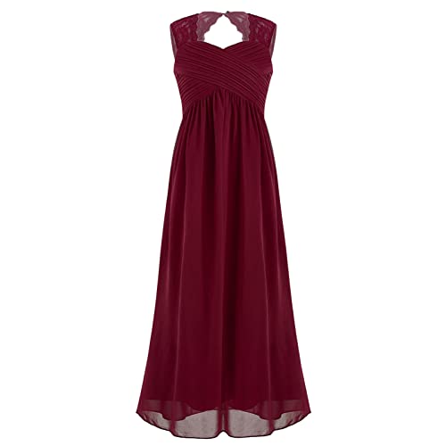 CHICTRY Kinder Mädchen Kleider Festlich Lange Brautjungfernkleid Hochzeit Blumenmädchenkleid Prinzessin Partykleid Ballkleid Tüll Festzug Z_Burgundy 170-176 von CHICTRY