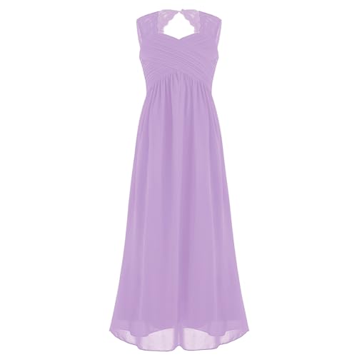 CHICTRY Kinder Mädchen Kleider Festlich Lange Brautjungfern Kleid Hochzeit Blumenmädchenkleid Prinzessin Partykleid Ballkleid Tüll Festzug Z_Lavender 146-152 von CHICTRY