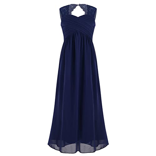 CHICTRY Kinder Mädchen Kleider Festlich Lange Brautjungfernkleid Hochzeit Blumenmädchenkleid Prinzessin Partykleid Ballkleid Tüll Festzug Z_Navy Blue 134-140 von CHICTRY
