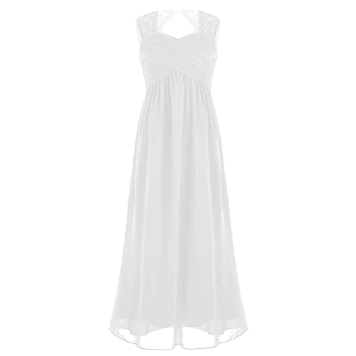 CHICTRY Kinder Mädchen Kleider Festlich Lange Brautjungfernkleid Hochzeit Blumenmädchenkleid Prinzessin Partykleid Ballkleid Tüll Festzug Z_Weiß 134-140 von CHICTRY