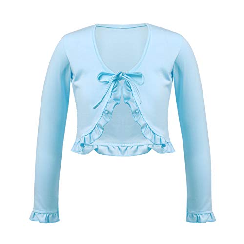 CHICTRY Kinder Mädchen Langarm Jacke Ballettjacke Schulterjacke Bolero Tops Tanz Hochzeit Tauf Jacke Ballett Kleidung Baumwolle 2-12 Jahre Hell Blau B 134-140 von CHICTRY