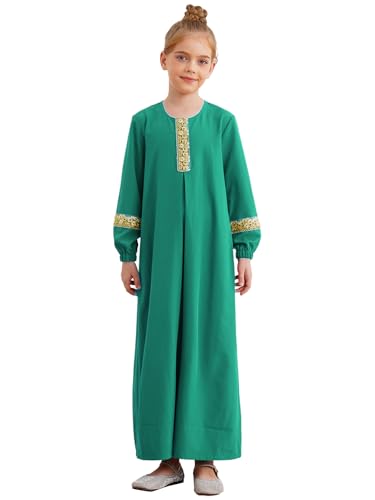 CHICTRY Kinder Mädchen Langarm Kaftan Maxi Gebetskleidung Muslimische Kleider Abaya Bestickt Ramadan Kleid Islamische Robe Kleidung Grün 122-128 von CHICTRY