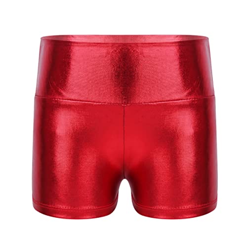 CHICTRY Kinder Mädchen Shorts Ballett Athletic Fitness Tanzhose Metallic Glänzend Kurze Hose Shiny Hot Pants Gymnastik Turnhose Dancewear Gr. 98-164 Rot 140 von CHICTRY
