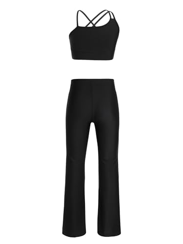 CHICTRY Kinder Mädchen Sportanzug Crossover Sport BH Mit Latein Jazz Tanzhose Hip Hop Street Dance Modern Kleidung Outfit Dancewear Schwarz 134-140 von CHICTRY