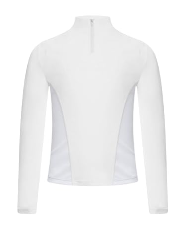 CHICTRY Kinder Mädchen Tennis Shirt Langarm Stehkragen Oberteil Farbblock Patchwork Crop Top Mit 1/3 Reißverschluss Und Daumenloch Weiß 146-152 von CHICTRY