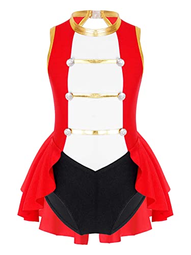CHICTRY Kinder Mädchen Zirkus Kostüm Zirkusdirektor Cosplay Uniform Ärmellos Overall Jumpsuit Trikot Mit Rüschen Faschingkostüme Rot 170-176 von CHICTRY
