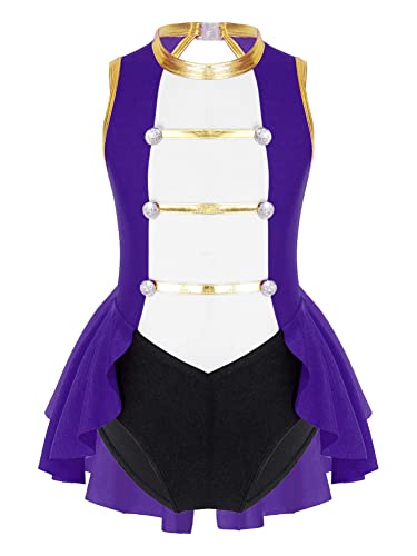 CHICTRY Kinder Mädchen Zirkus Kostüm Zirkusdirektor Cosplay Uniform Ärmellos Overall Jumpsuit Trikot Mit Rüschen Faschingkostüme Violett 122-128 von CHICTRY