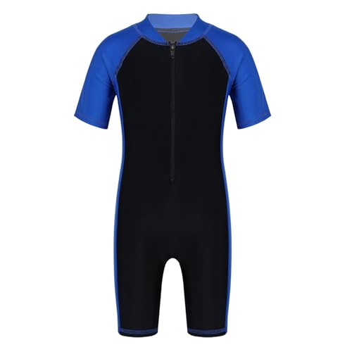 CHICTRY Kinder Neoprenanzüge Jungen Mädchen Rash Guard Einteiler Kurzarm Sport Badeanzüge Neopren Taucheranzug Schnorchelanzug UV-Schutz 50+ Blau&Schwarz 110-116 von CHICTRY