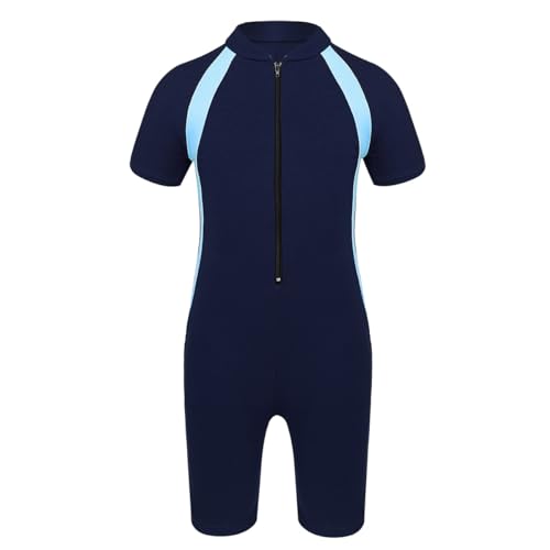 CHICTRY Kinder Neoprenanzüge Jungen Mädchen Rash Guard Einteiler Kurzarm Sport Badeanzüge Neopren Taucheranzug Schnorchelanzug UV-Schutz 50+ Navy Blau C 170-176 von CHICTRY