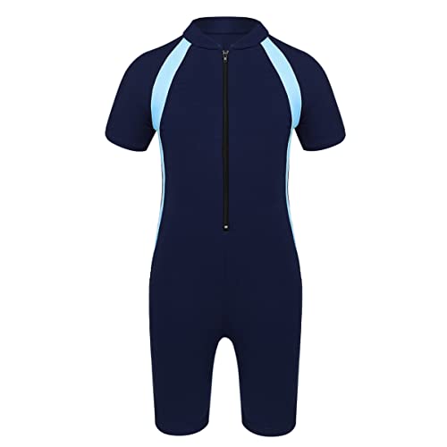 CHICTRY Kinder Neoprenanzüge Jungen Mädchen Rash Guard Einteiler Kurzarm Sport Badeanzüge Neopren Taucheranzug Schnorchelanzug UV-Schutz 50+ Navy Blau C 170-176 von CHICTRY