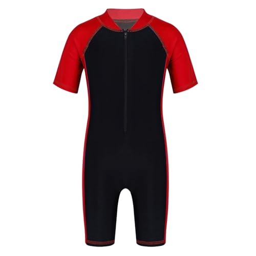 CHICTRY Kinder Neoprenanzüge Jungen Mädchen Rash Guard Einteiler Kurzarm Sport Badeanzüge Neopren Taucheranzug Schnorchelanzug UV-Schutz 50+ Rot&Schwarz 140-152 von CHICTRY