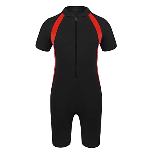 CHICTRY Kinder Neoprenanzüge Jungen Mädchen Rash Guard Einteiler Kurzarm Sport Badeanzüge Neopren Taucheranzug Schnorchelanzug UV-Schutz 50+ Schwarz C 170-176 von CHICTRY