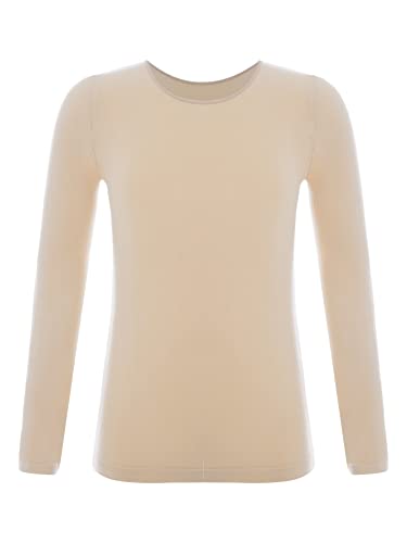 CHICTRY Kinder Thermo Unterhemd Langarm Mädchen Junge Thermoshirt Fußball Trikot Rundhals Jogging Oberteil Thermounterwäsche Atmungsativ Nude A 140-152 von CHICTRY