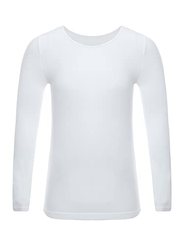 CHICTRY Kinder Thermo Unterhemd Langarm Mädchen Junge Thermoshirt Fußball Trikot Rundhals Jogging Oberteil Thermounterwäsche Atmungsativ Weiß A 140-152 von CHICTRY