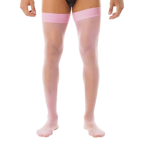 CHICTRY Kniestrümpfe Herren Transparent Öl Glitzer Halterlos Strümpfe Sissy Socken Lang Mesh Stockings mit Spitzenbund Oberschenkel Reizwäsche B_Rosa B Einheitsgröße von CHICTRY