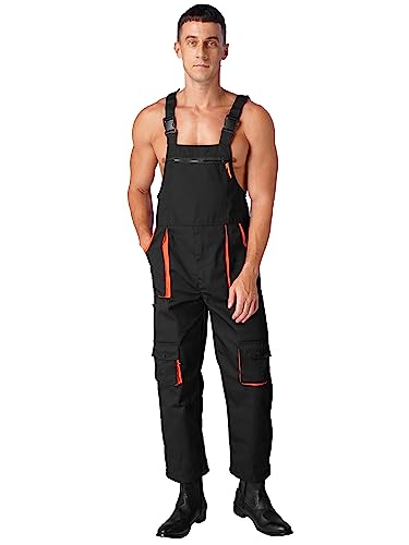 CHICTRY Lange Arbeitslatzhose Für Männer Herren Latzhose Mit Knietaschen Einteiler Arbeitsoverall Verstellbar Arbeitskleidung Anzug Schwarz 4XL von CHICTRY