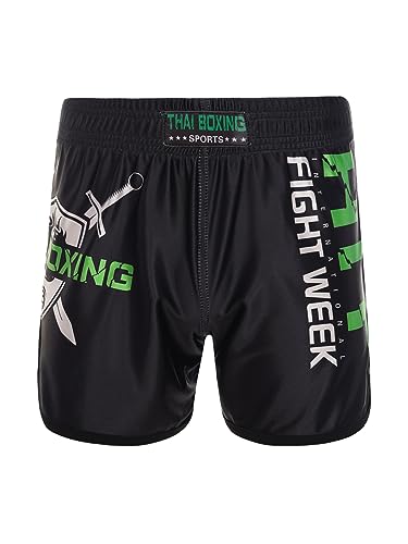 CHICTRY MMA Kids Boxing Shorts Junge Kurze Hose Kinder Boxen Fitness Kampfsport Muay Thai Trainingshose Sportswear Grüner Brief 146-152 von CHICTRY