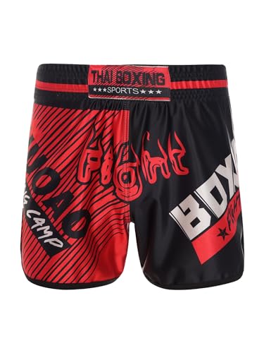 CHICTRY MMA Kids Boxing Shorts Junge Kurze Hose Kinder Boxen Fitness Kampfsport Muay Thai Trainingshose Sportswear Rot schwarz 122-128 von CHICTRY