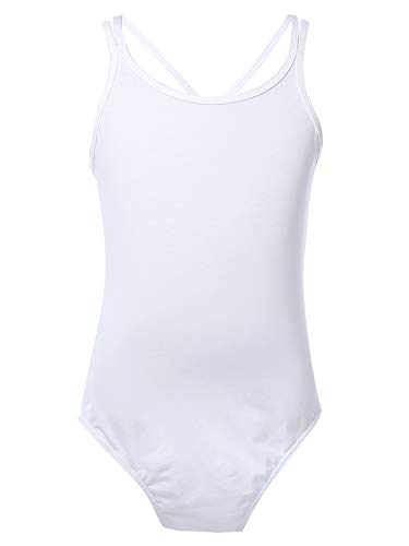 CHICTRY Mädchen Ballett Trikot Ärmellos Ballett Body Baumwolle Turnanzug Kinder Sport Tanz Body Gymnastikanzug Gr. 98-164 Weiß 122-128/7-8 Jahre von CHICTRY