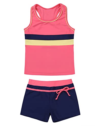 CHICTRY Mädchen Bikini Set Kinder Tankini Bademode 2-teilig Sport Badeanzug Badeset 3 Stripes Badeshirt Und Badeshorts Schwimmkleidung Wassermelone-Rot 122-128 von CHICTRY