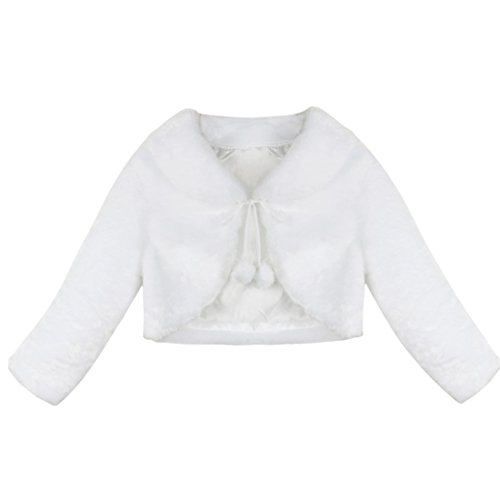 CHICTRY Mädchen Bolero Kunstpelz Jacke Festlich Winter Plüsch Schulterjacke Ballett Jäckchen für Kleider Hochzeit Tauf Party Gr. 80-152 Elfenbein 140-152 von CHICTRY