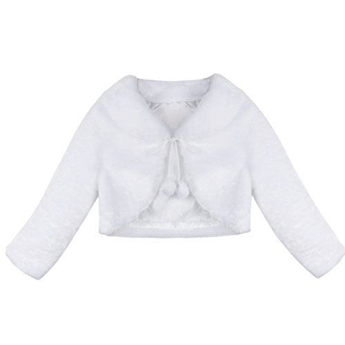 CHICTRY Mädchen Bolero Kunstpelz Jacke Festlich Winter Plüsch Schulterjacke Ballett Jäckchen für Kleider Hochzeit Tauf Party Gr. 80-152 Weiß 122-128 von CHICTRY