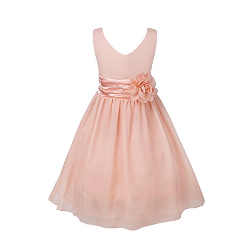 CHICTRY Mädchen Kleider Hochzeit Kinder Ärmellos Blumenmädchenkleid V-Ausschnitt Partykleid Blumenkleid Tüll Geburtstag Festlich Prinzessin Kostüm Koralle Rosa 104 von CHICTRY