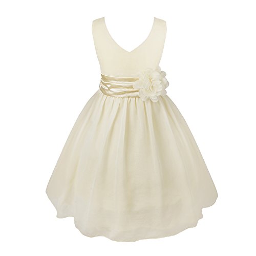 CHICTRY Mädchen Kleider Hochzeit Kinder Ärmellos Blumenmädchenkleid V-Ausschnitt Partykleid Blumenkleid Tüll Geburtstag Festlich Prinzessin Kostüm Sahne 128 von CHICTRY