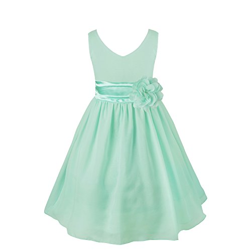 CHICTRY Mädchen Kleider Hochzeit Kinder Ärmellos Ballkleid V-Ausschnitt Blumenmädchenkleid Chiffon Tüll Geburtstagskleid Sommerkleid Festlich Prinzessin Türkis 128 von CHICTRY