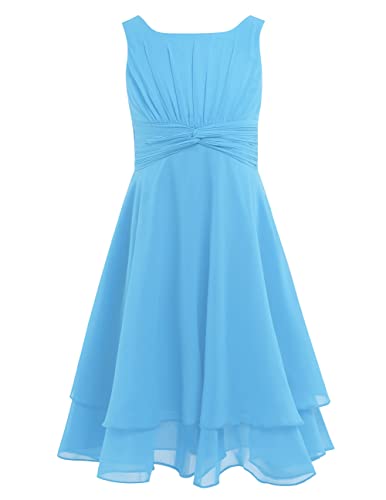 CHICTRY Mädchen Kleider Festlich Hochzeit Partykleid Chiffon Festzug Kinder Brautjungfer Kleider Kinderkleider Gr. 104 116 128 140 152 164 Himmelblau 140 von CHICTRY