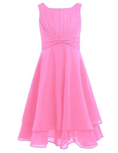 CHICTRY Mädchen Kleider Festlich Hochzeit Partykleid Chiffon Festzug Kinder Brautjungfer Kleider Kinderkleider Gr. 104 116 128 140 152 164 Rosa 164 von CHICTRY