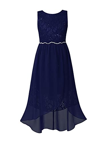 CHICTRY Mädchen Kleider Festlich Hochzeit Partykleid Chiffon Festzug Kinder Brautjungfer Kleider Kinderkleider Gr. 104 116 128 140 152 164 Z Navy Blau 128 von CHICTRY